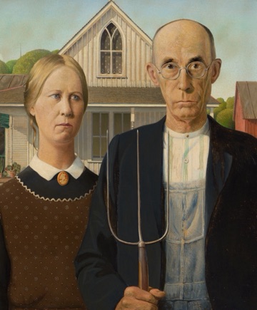 House, faces, and fork become one severe American icon.