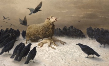 The protective ewe invites us to recognize the anguish named in the title.
