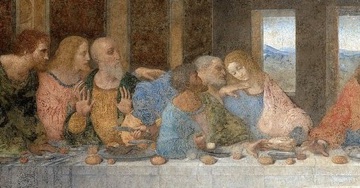 In shadow, Judas leans back and grips a small bag.