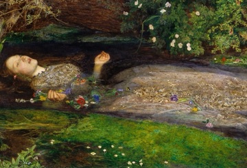 This is Ophelia from Shakespeare’s Hamlet, drowning in a flower-filled stream.