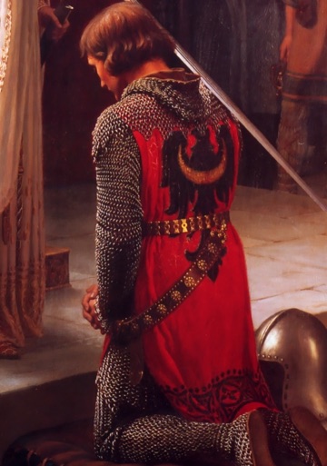 His red surcoat and chain mail fill the foreground.