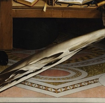 The stretched skull resolves from an oblique viewpoint, not a closer frontal view.