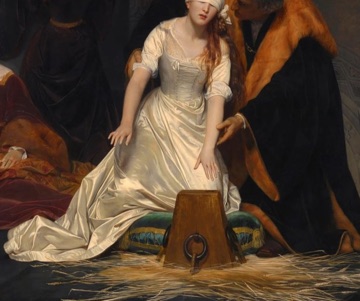 White satin makes her the brightest figure.
