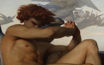 His crossed arms hide the shame of defeat without surrendering his pride.