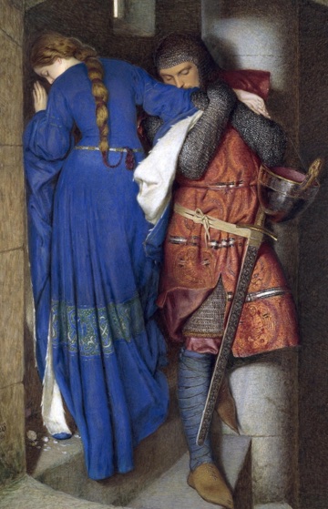 Two lovers meet on a narrow stone staircase.