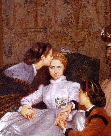 The bride meets the viewer with a direct, unsmiling stare.