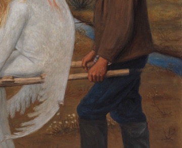 The rear boy grips the wooden pole.